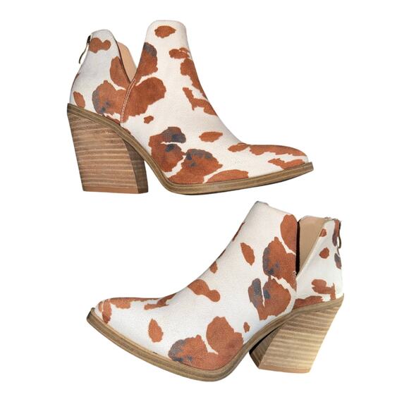 Barn Babe Boots Brown and White Cow Spots Zipper in back - size 8 -R12 - Picture 5 of 9